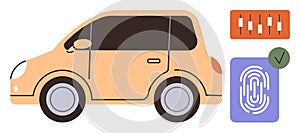 Modern Car with Fingerprint Security and Data Analytics Interface