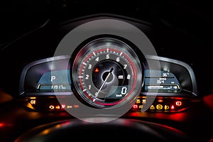 Modern car instrument dashboard panel or speedometer