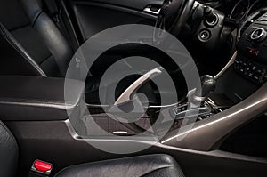 Modern car interior. Automatic transmission.