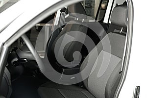 Modern car interior with comfortable grey seats