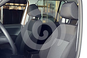 Modern car interior with comfortable grey seats