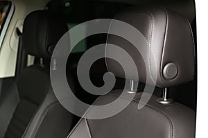 Modern car interior with comfortable leather seats