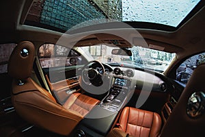 Modern car luxury interior with leather seats