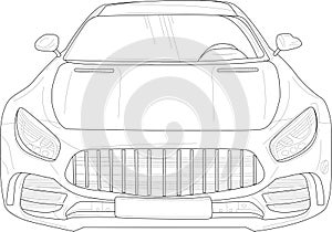 Modern car with outlines. Vector illustration in black and white.