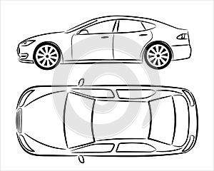 Modern car sedan, abstract silhouette on white background.