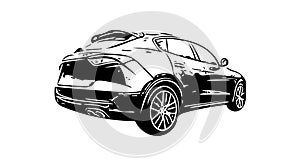 Modern car sketch rear view. hatchback auto simple drawing on white background