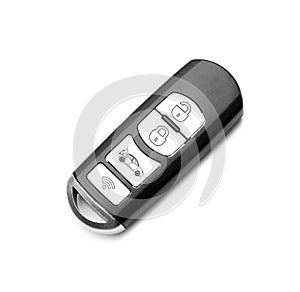 Modern car smart key isolated on white, top view