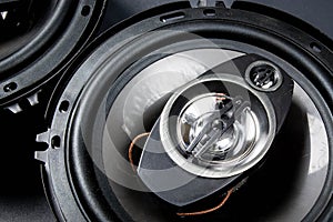 Modern car speakers close-up on a dark background