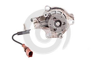Modern car water pump with coolant temperature gauge on white background, isolate.
