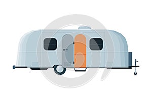 Modern Caravan Trailer, Mobile Home for Summer Trip, Family Tourism and Vacation Flat Vector Illustration