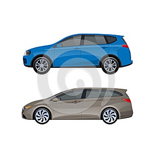 Modern cars hatchback for families, trips, travel, transportation of luggage.