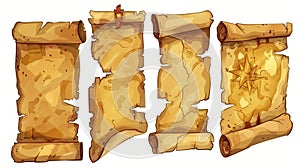 A modern cartoon illustration of an old parchment scroll set on a white background, including an ancient treasure map