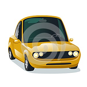 Modern cartoon yellow car, vector illustration.