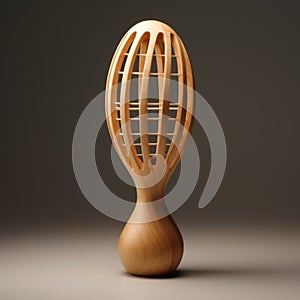 Modern Carved Wooden Potato Masher Sculpture With Rattan Accents