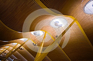 Modern wooden ceiling of the Madrid Barajas International Airport photo