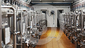 Modern Cellar And Equipment For The Production Of Wine From Stainless Steel Wine Production Concept