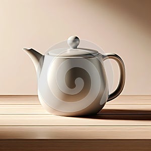 Modern Ceramic Teapot on Wooden Table, AI generated
