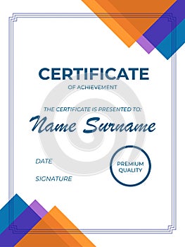 Modern sertificate of appreciation template with geometric style elements. Illustration
