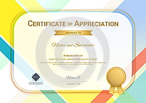 Modern certificate of appreciation template with modern colorful