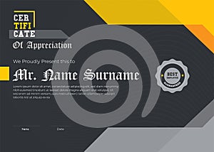 Modern Certificate Black Illustrator 10 Elegant Certificate of Appreciation template.Trendy geometric design. Layered eps10 vec