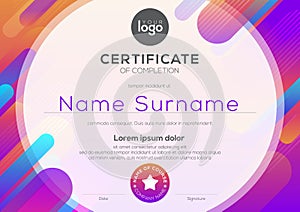 modern certificate of completion template with vibrant bold color abstract background