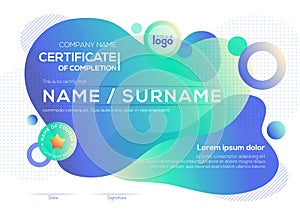 modern certificate of completion template with vibrant bold color fluid liquid background