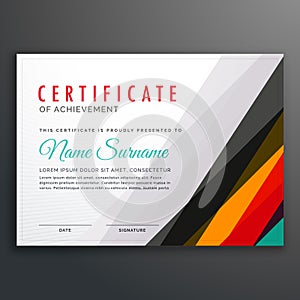 Modern certificate design template with colorful lines