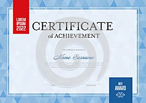 Modern certificate template with blue triangle texture