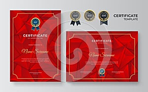 Modern certificate template. Diploma of luxury design or gift certificate. Vector illustration in red and gold color theme