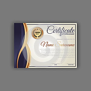 Modern certificate template in gradation and gold colors, luxury and modern style and award style vector image. Suitable for appre