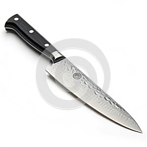 Modern ChefÃ¢â¬â¢s Knife with Black Handle isolated on white background