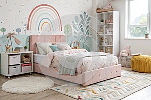 Modern child room interior with comfortable bed