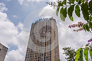 Modern Chinese Apartment Building With Balconies in Residential Area