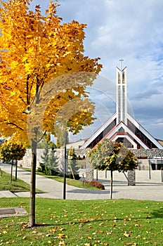 Modern christian church in Slovakia in sunshine