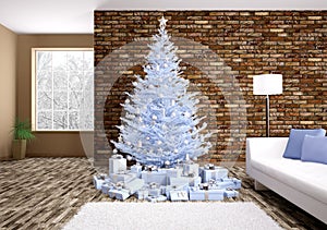Modern christmas interior 3d rendering