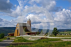 Modern church and graveyard