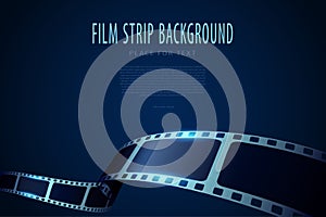 Modern cinema festival banner with stripe roll on blue background. Art design reel cinema filmstrip template for poster, brochure
