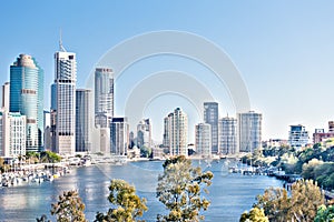 Modern city with Blue sky and Brisbane river
