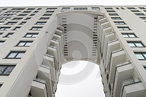 modern city building on gray sky background