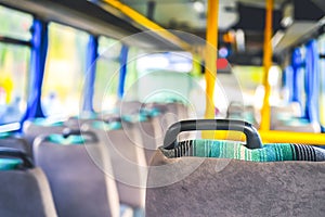 Modern city bus interior. Ekological transport.