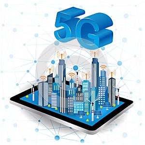 Modern city connected to 5G  global network