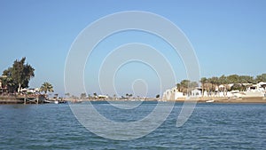 Modern City El Gouna in Egypt. Buildings and Canals in El Gouna. View From a Floating Ship. El Gouna is a Tourist Resort on the Re