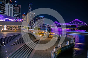 Modern city embankment in night time