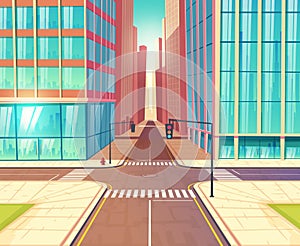 Modern city empty crossroads cartoon vector photo