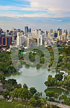 Modern city in a green environment,Suan Lum,Bangkok,Thailand