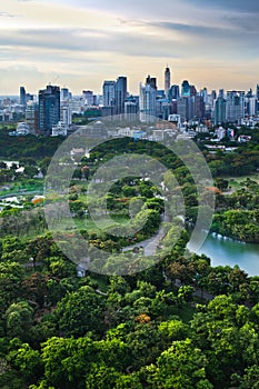 Modern city in a green environment, Suan Lum, Bangkok, Thailand.