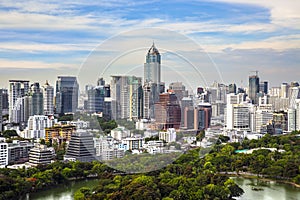 Modern city in a green environment, Suan Lum, Bangkok, Thailand.