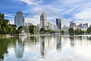 Modern city in a green environment, Suan Lum, Bangkok, Thailand.