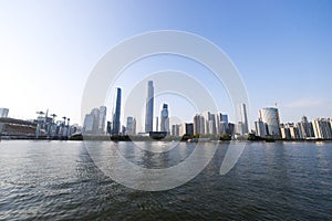 The modern city in Guangzhou, the special business area along the pearl river.