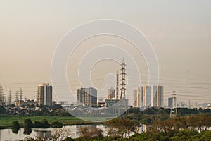 Modern city high rise skyscraper buildings